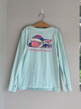 Girl’s Vineyard Vines Elf Whale Christmas in Mint long sleeve tee Sz L 14